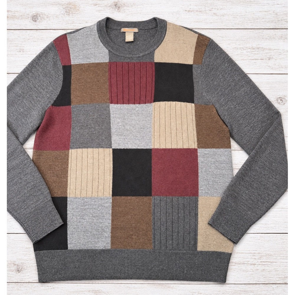 Dockers Mens Patchwork Sweater Colorblock Knit Crewneck Pullover Multi Medium